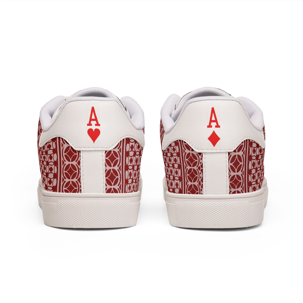 Pocket Aces Men's Low-Top Leather Sneakers (Red/White)