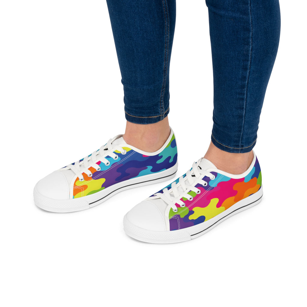 Colorful Rainbow Camouflage Women's Low Top Sneakers — Vibrant Casual Canvas Shoes