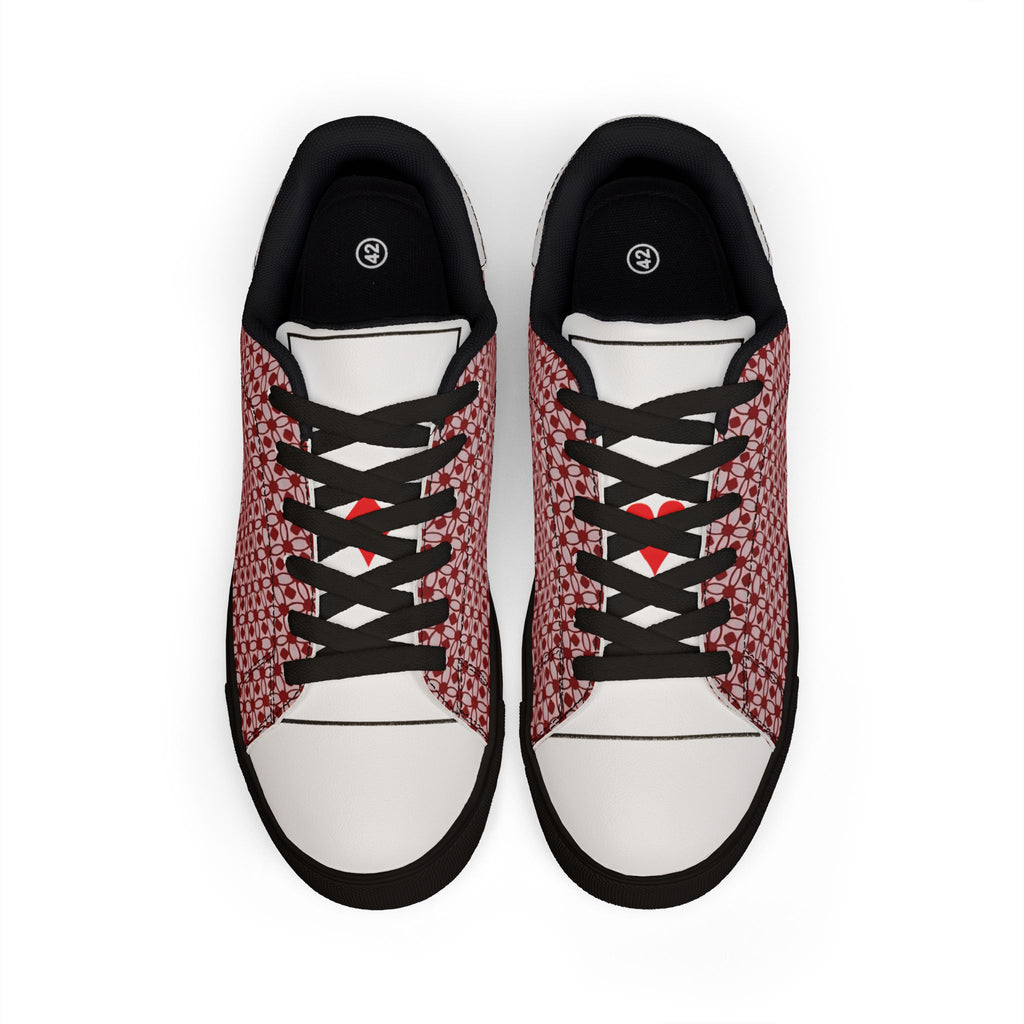 Pocket Aces Men's Low-Top Leather Sneakers (Red/Black)