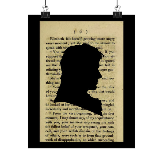 Vertical Poster, Mr Darcy Pride and Prejudice Book Page Art Jane Austen Print, Wall Art Decor, Literary Gift, Home Office Decor, Matte